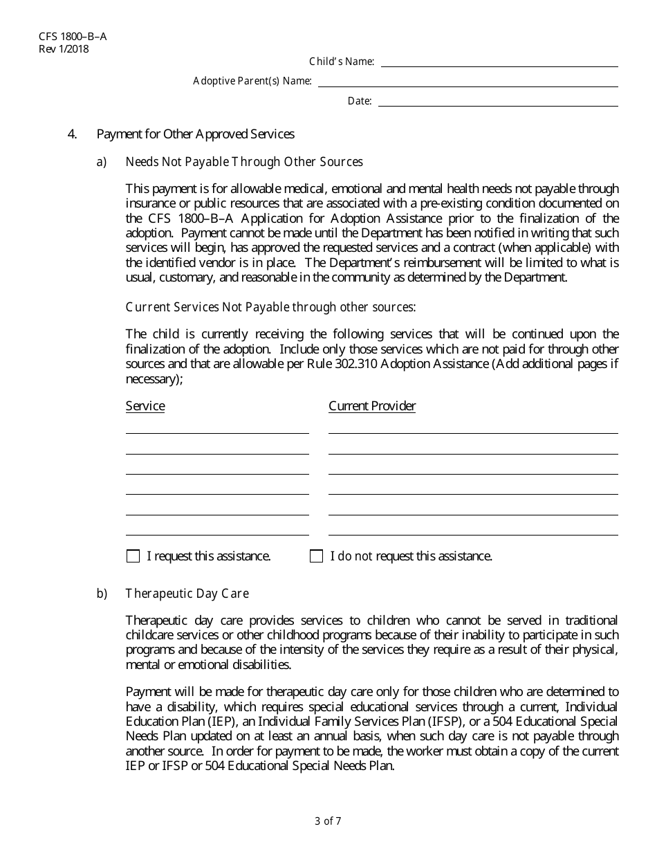 Form CFS1800-B-A Adoption Assistance Application - Illinois, Page 3