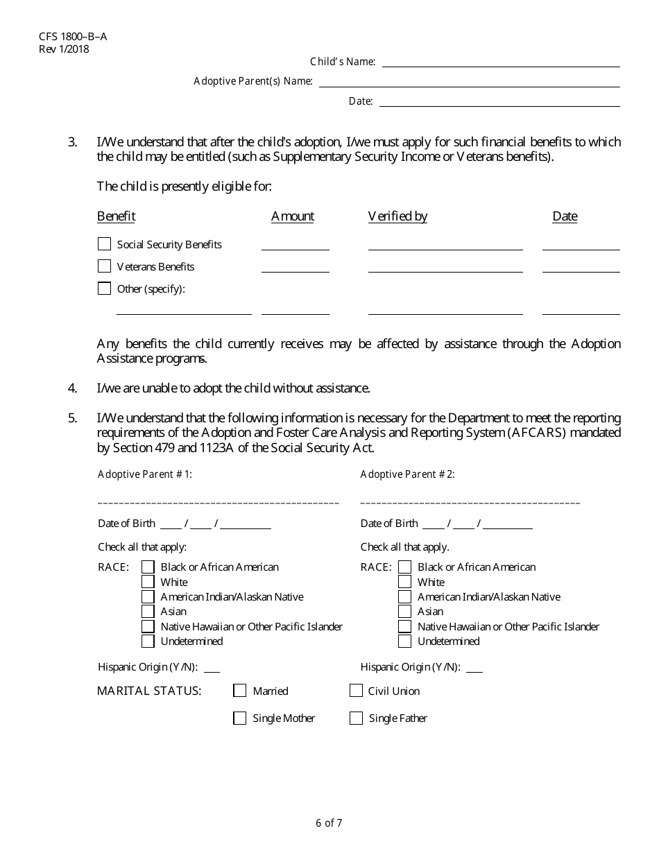 Form CFS1800-B-A Adoption Assistance Application - Illinois, Page 6