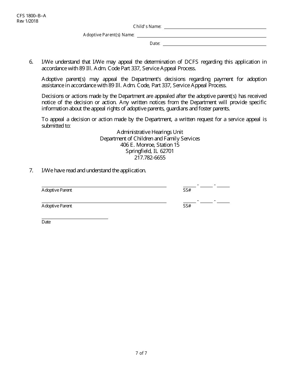 Form CFS1800-B-A Adoption Assistance Application - Illinois, Page 7