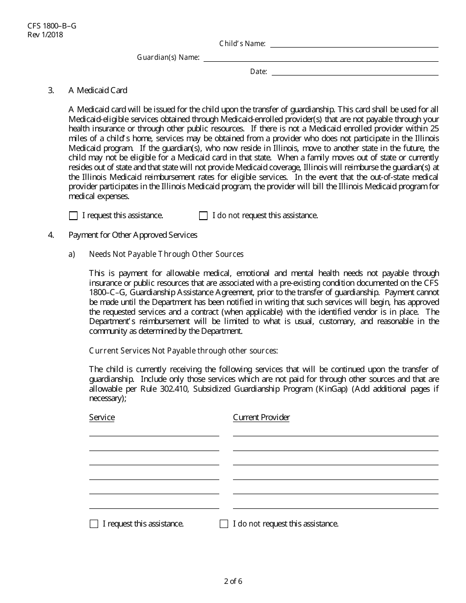 Form CFS1800-B-G Subsidized Guardianship Application - Illinois, Page 2