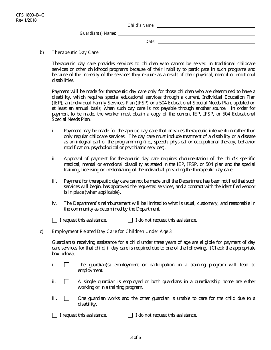 Form CFS1800-B-G Subsidized Guardianship Application - Illinois, Page 3