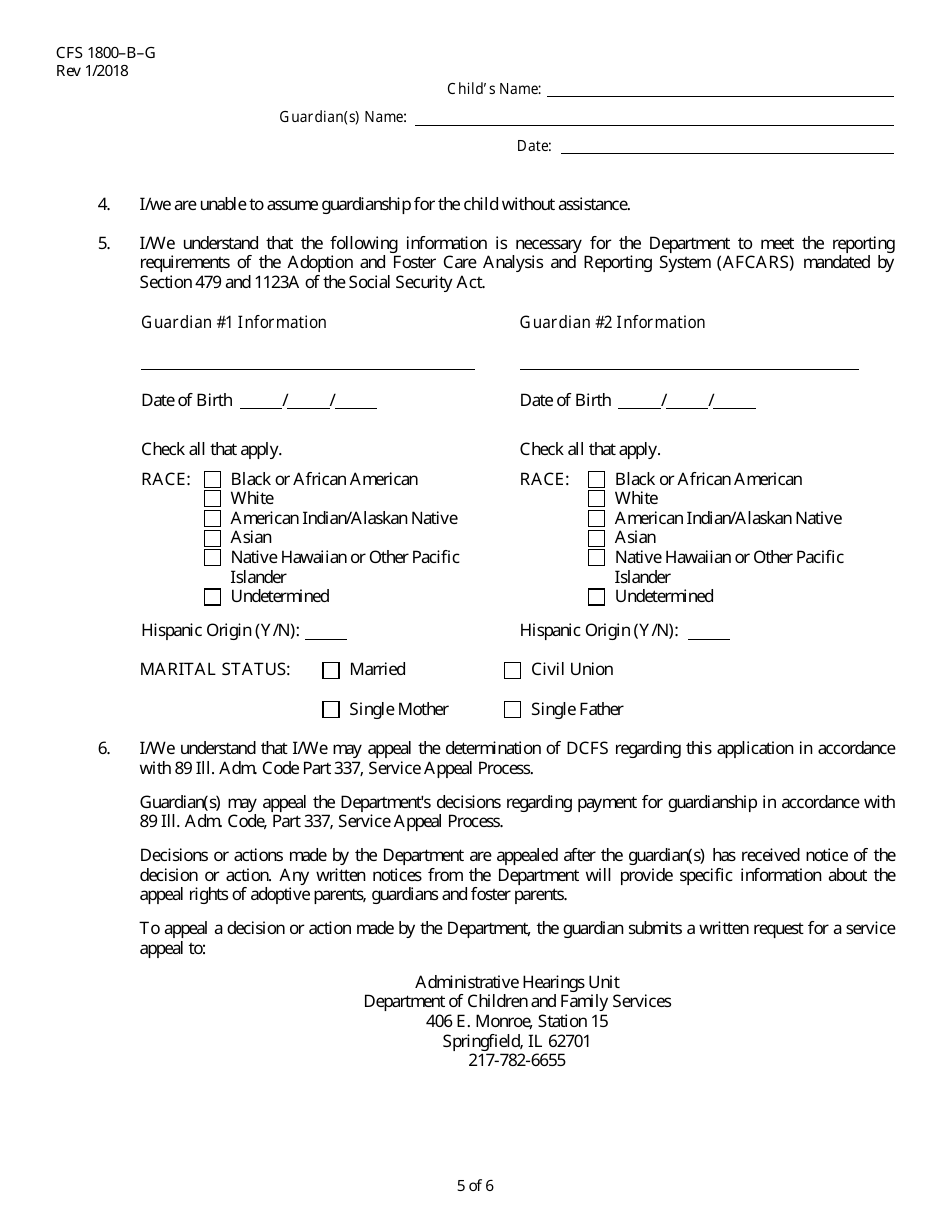 Form CFS1800-B-G Subsidized Guardianship Application - Illinois, Page 5