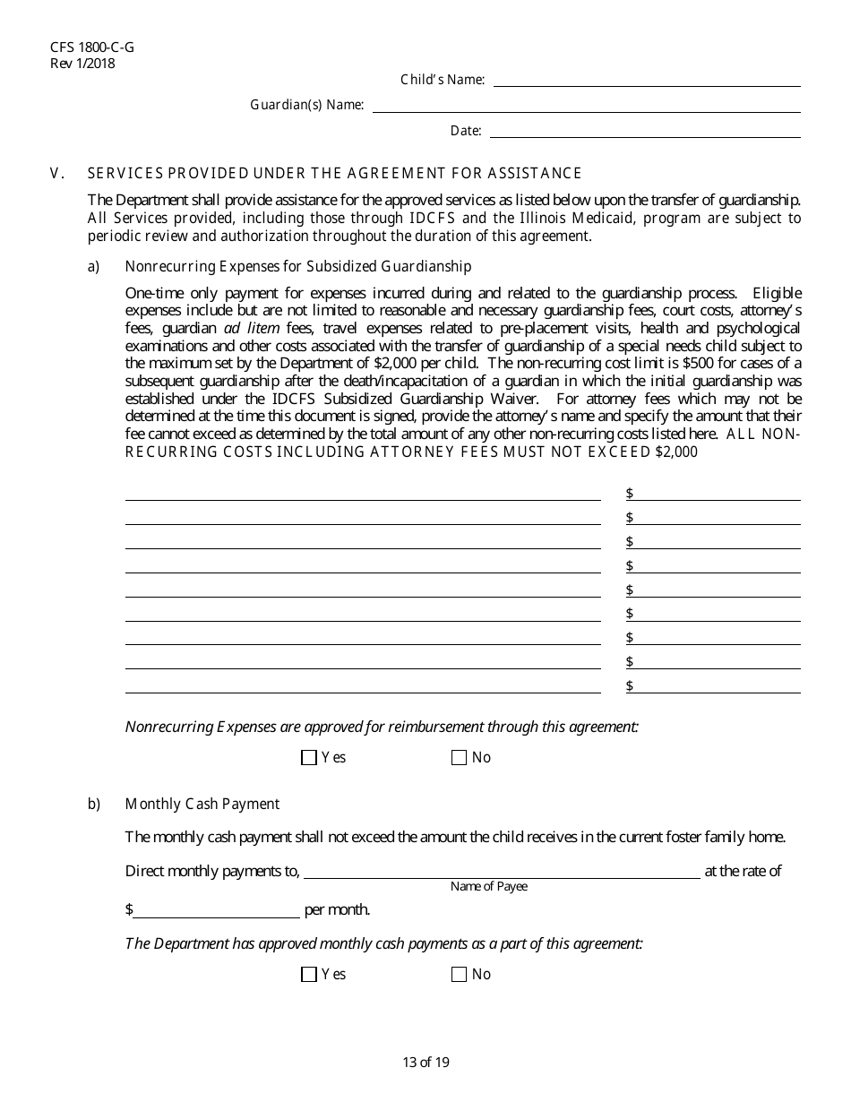 Form CFS1800-C-G Subsidized Guardianship Agreement - Illinois, Page 13
