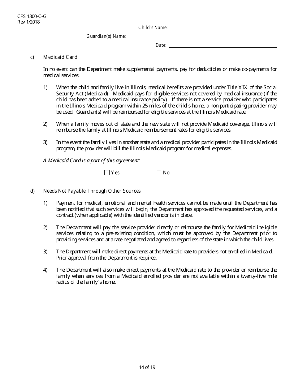 Form CFS1800-C-G Subsidized Guardianship Agreement - Illinois, Page 14