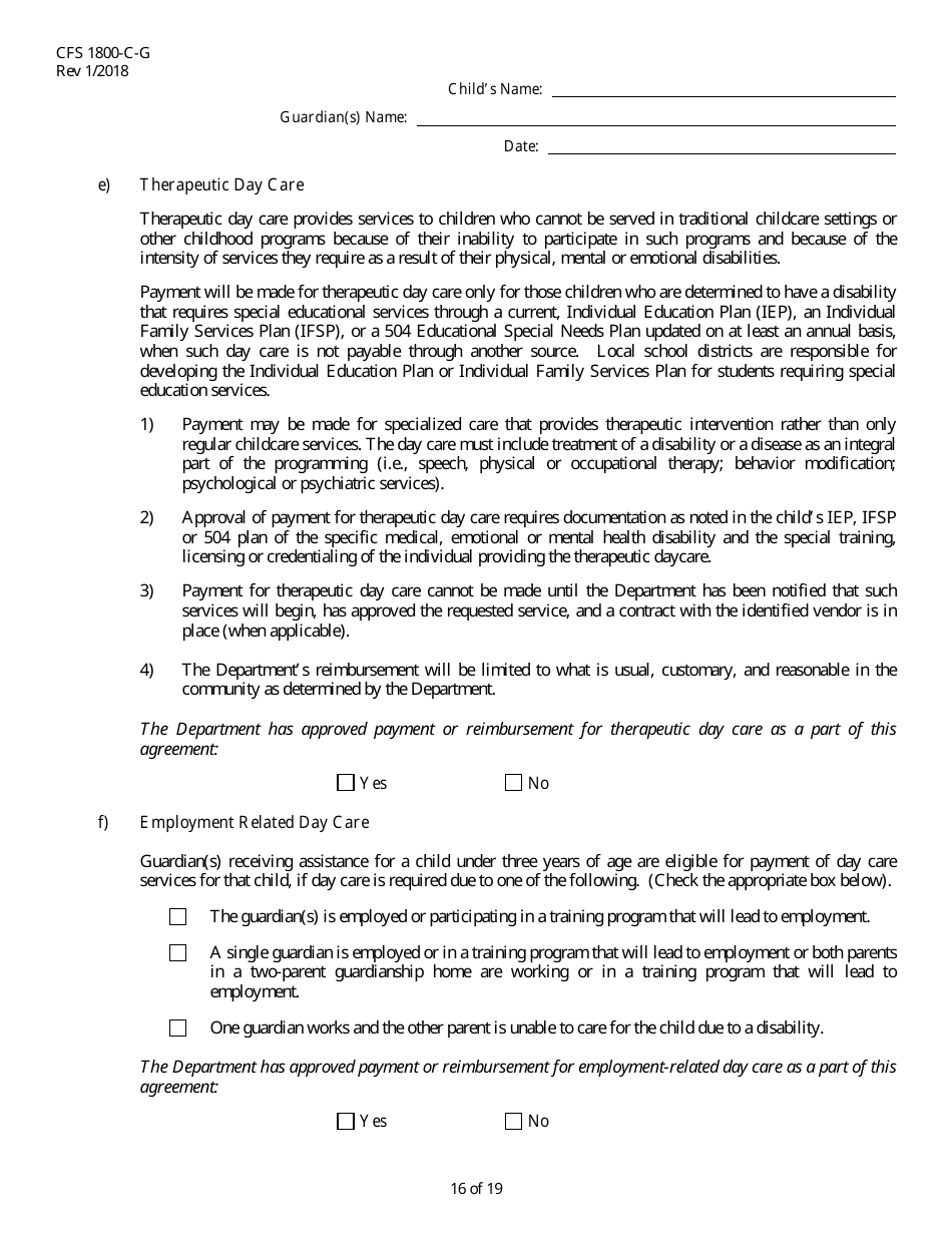 Form CFS1800-C-G Subsidized Guardianship Agreement - Illinois, Page 16