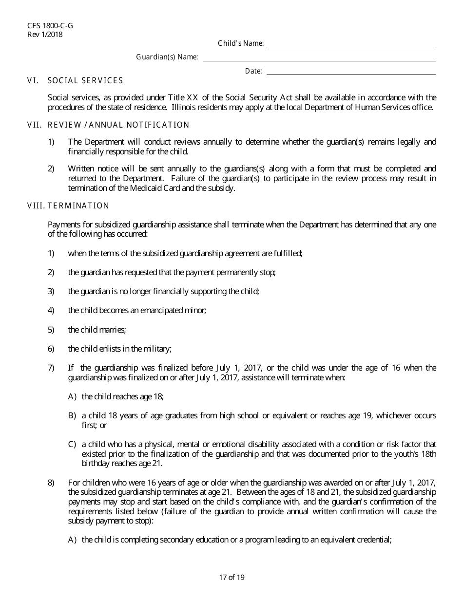 Form CFS1800-C-G Subsidized Guardianship Agreement - Illinois, Page 17