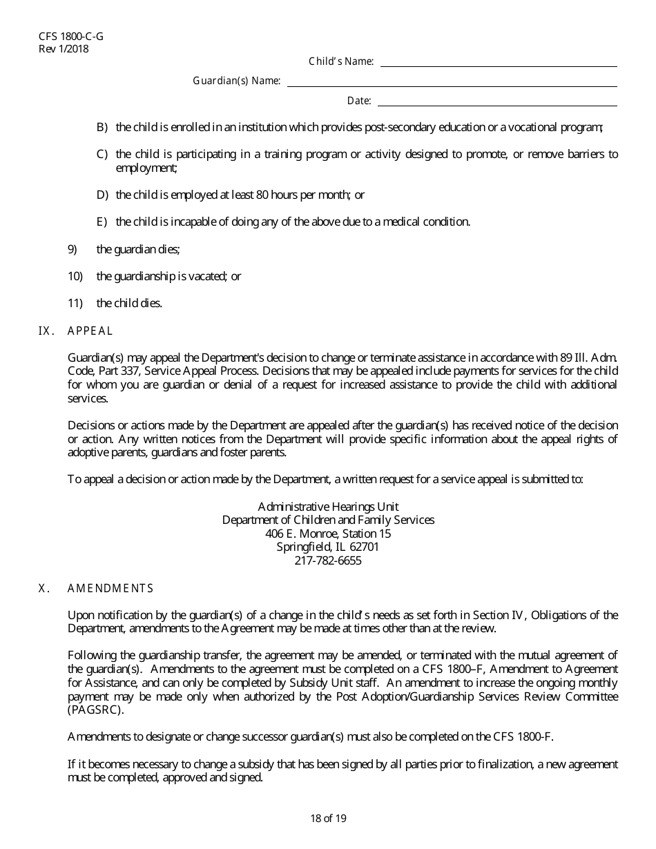 Form CFS1800-C-G Subsidized Guardianship Agreement - Illinois, Page 18