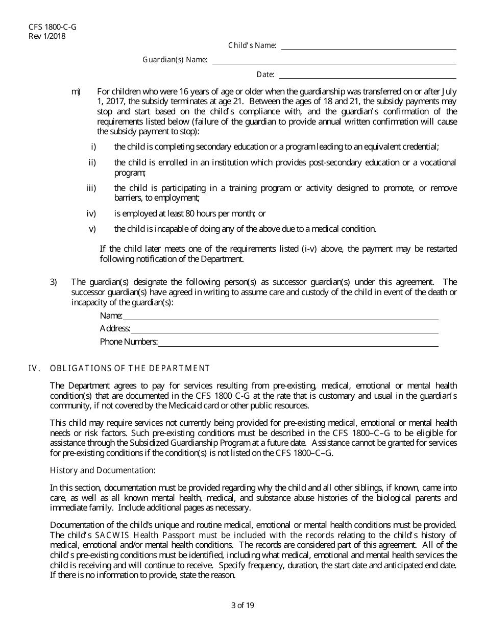 Form CFS1800-C-G Subsidized Guardianship Agreement - Illinois, Page 3