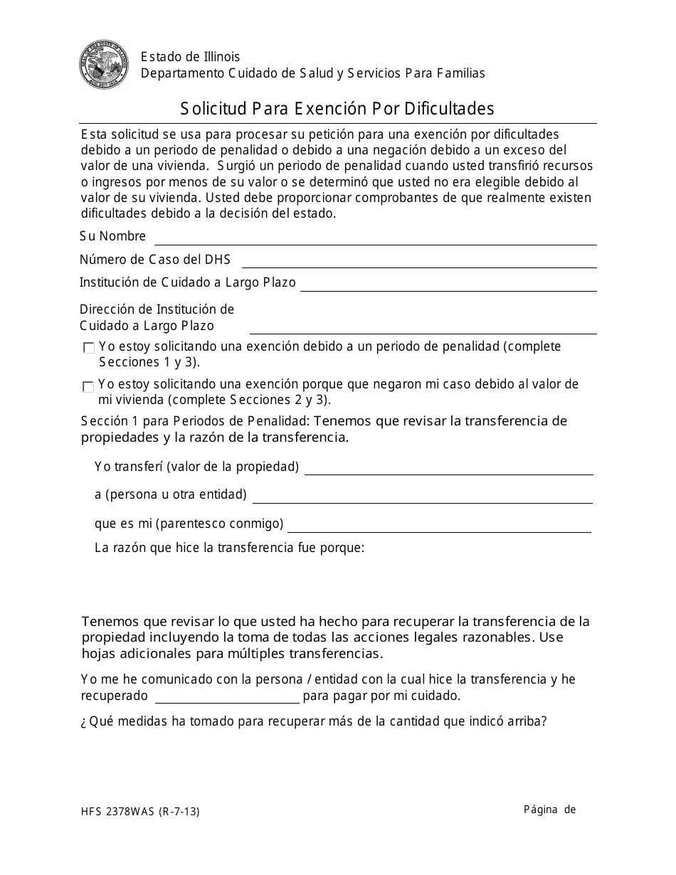 Formulario HFS2378WAS Download Fillable PDF or Fill Online Solicitud ...