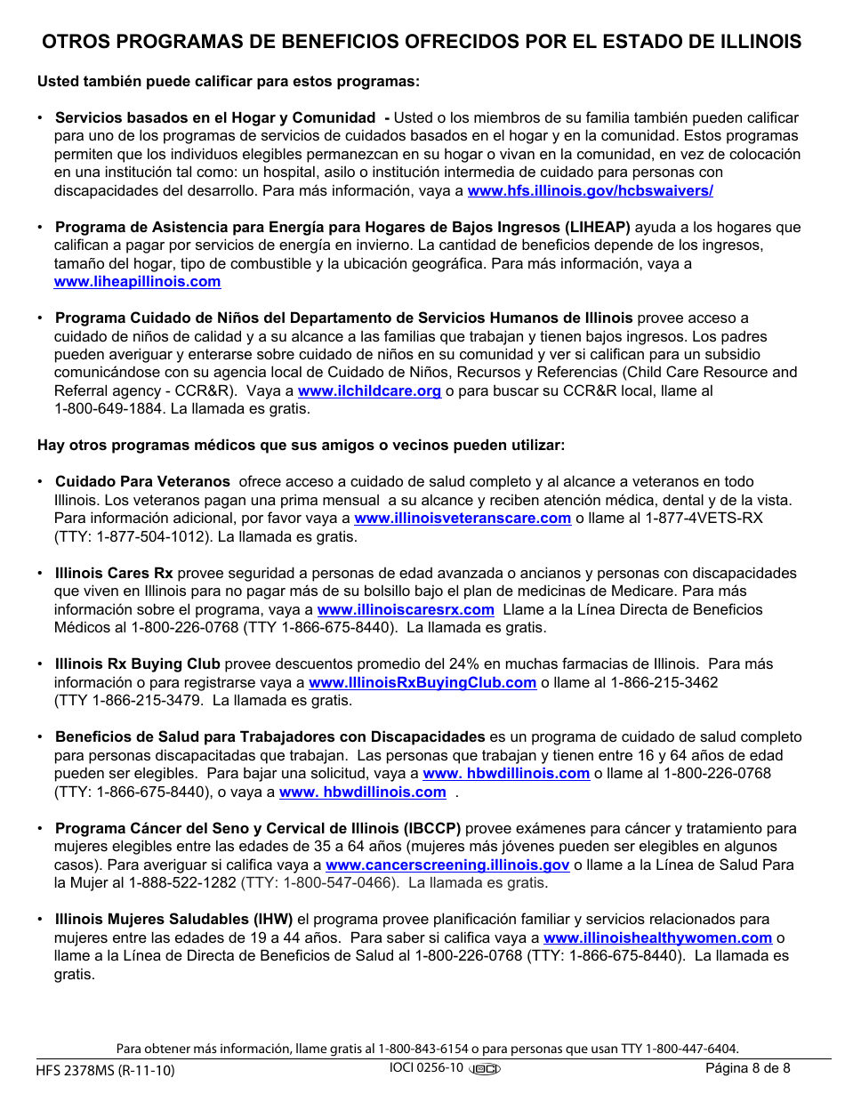 Formulario HFS2378MS Solicitud Por Correo Para Pagos De Primas, Deducibles Y Cuotas Del Medicare - Illinois (Spanish), Page 8