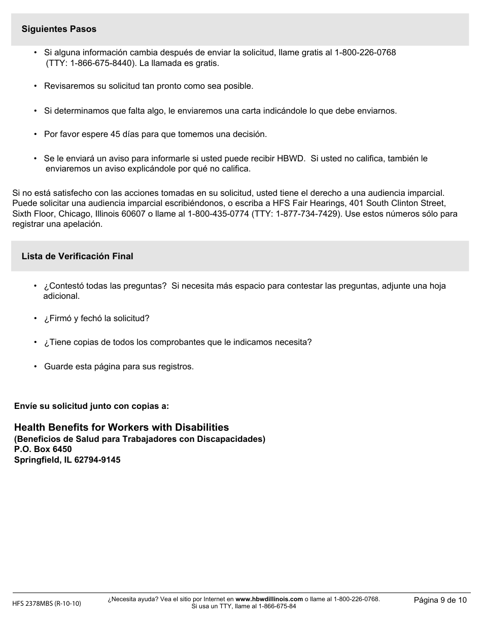 Formulario HFS2378MBS Beneficios De Salud Para Trabajadores Con Discapacidades (Solicitud Por Correo) - Illinois (Spanish), Page 11