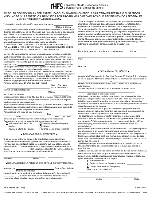 Formulario HFS2189S Consentimiento Para Esterilizacion - Illinois (Spanish)