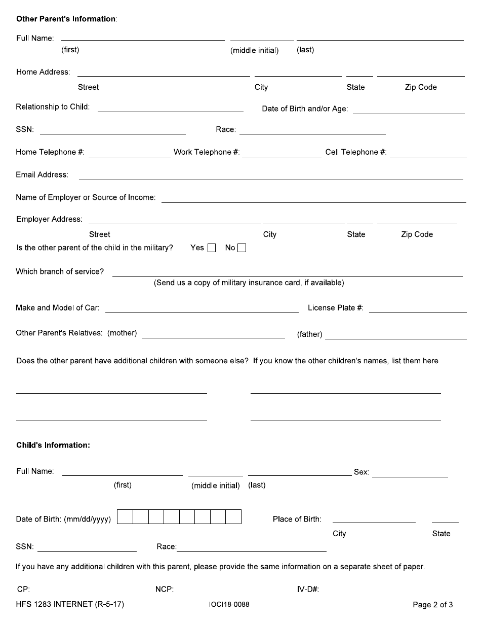Form HFS1283 application for Child Support Services (Title IV-D) - Illinois, Page 2