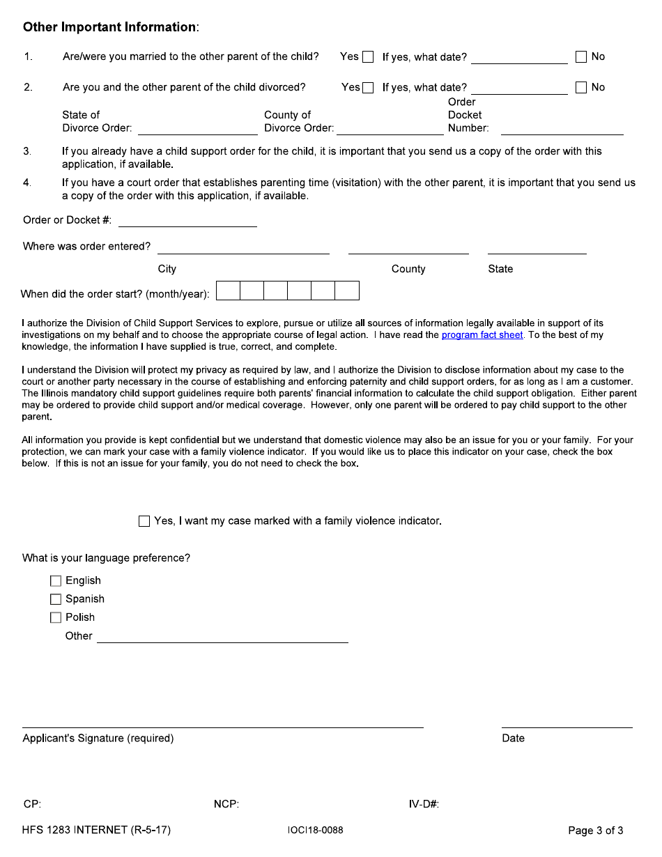 Form HFS1283 application for Child Support Services (Title IV-D) - Illinois, Page 3