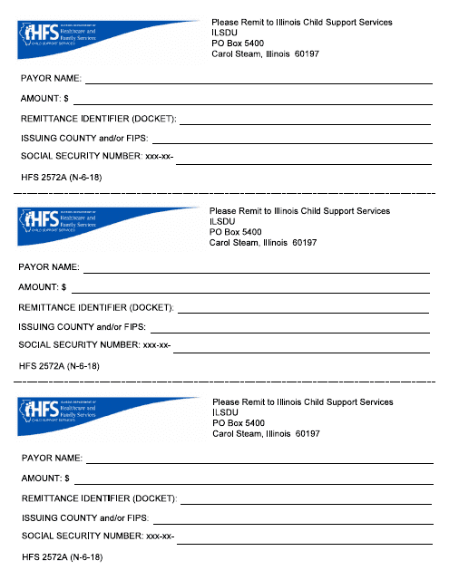 Form HFS2572A Sdu Payment Remittance Form - Illinois