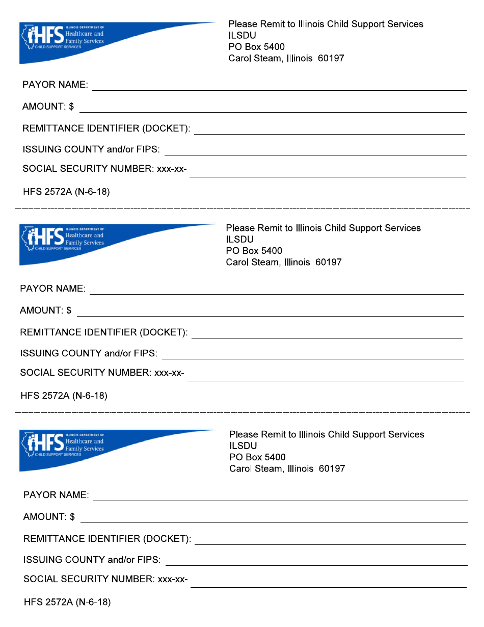 Form HFS2572A Sdu Payment Remittance Form - Illinois, Page 1