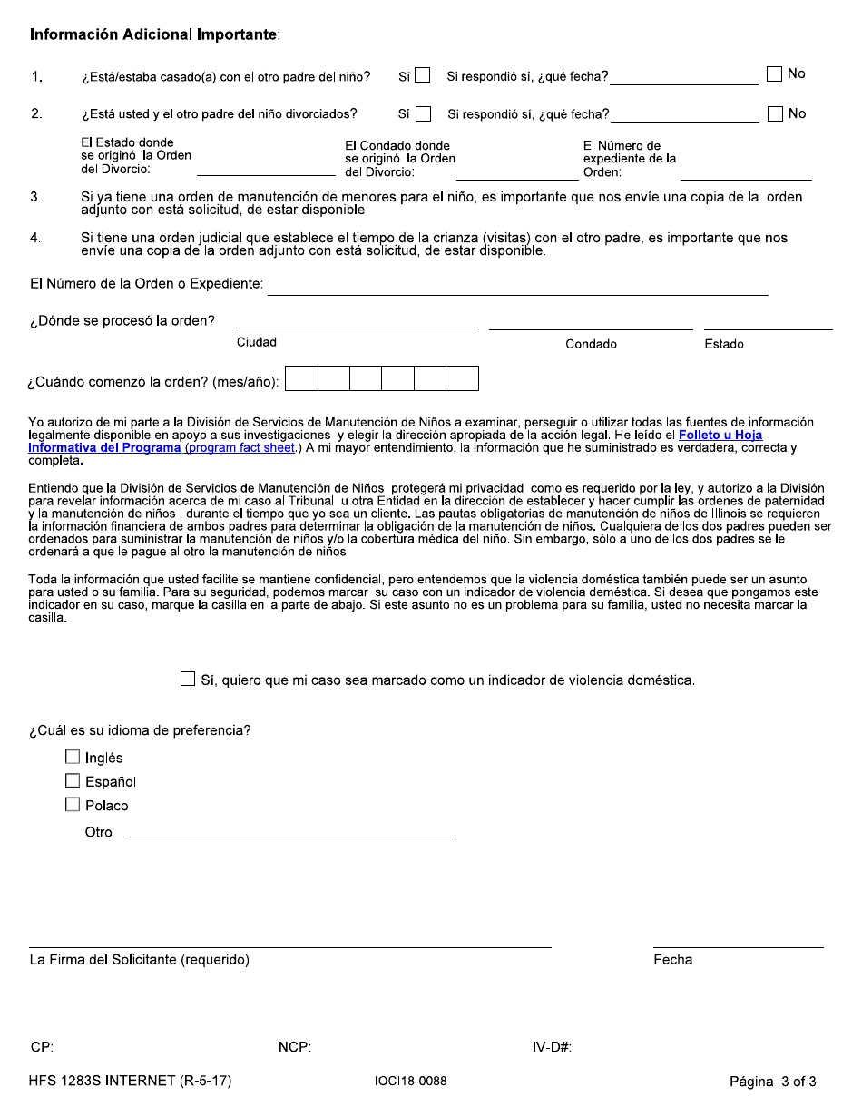 Formulario HFS1283S Solicitud Para Servicios De Manutencion De Ninos (Titulo IV-D) - Illinois (Spanish), Page 3
