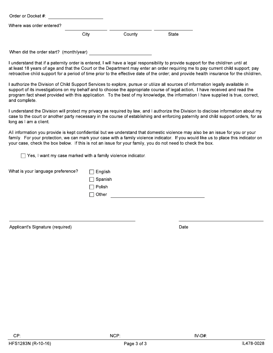 Form HFS1283N (IL428-0078) Application for Child Support Services (Title IV-D) for a Parent Not Living With the Child / Ren - Illinois, Page 3