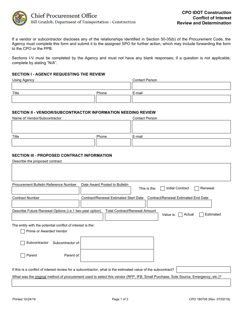 Form CPO160705 Download Fillable PDF or Fill Online Cpo Idot ...