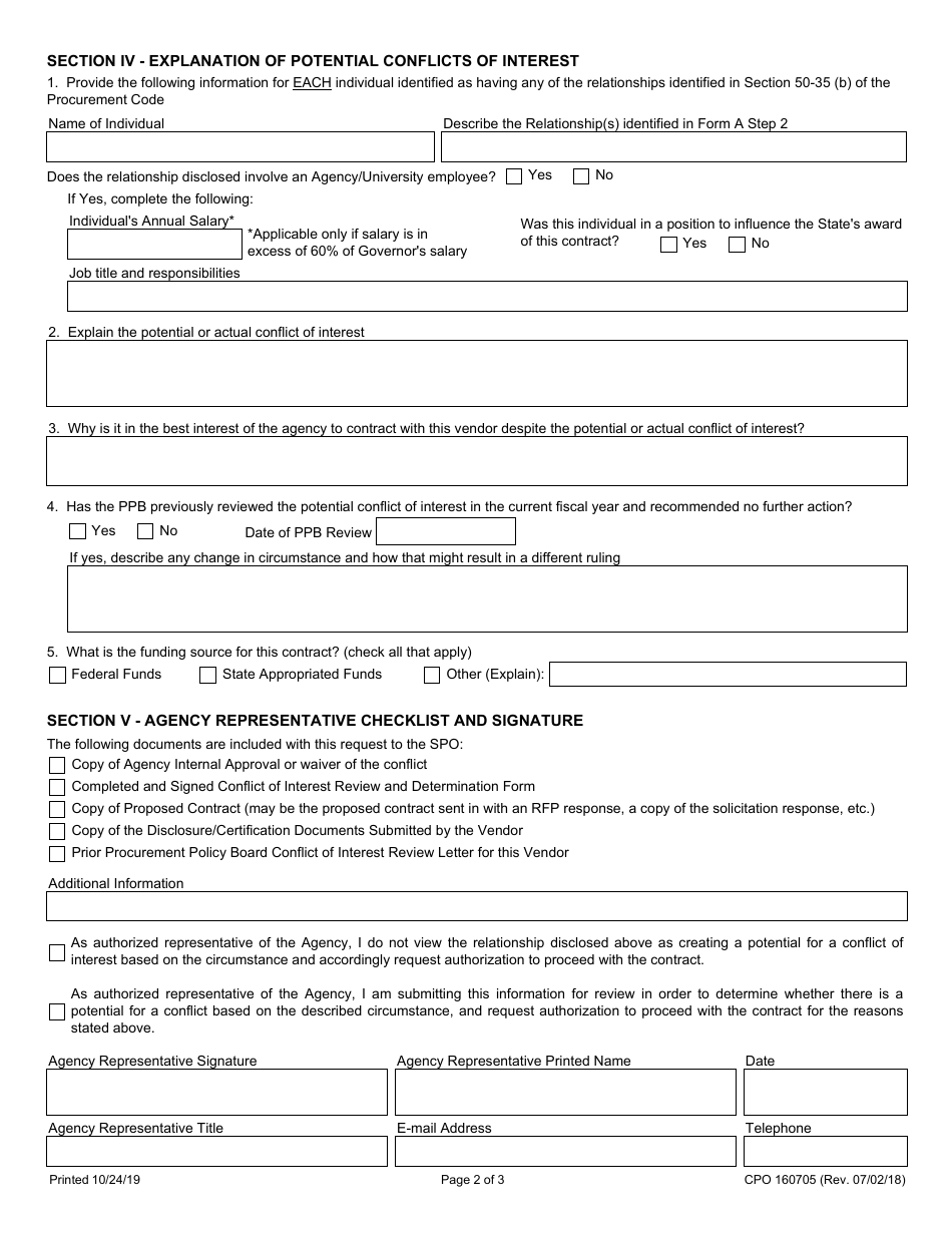 Form CPO160705 Cpo Idot Construction Conflict of Interest Review and Determination - Illinois, Page 2
