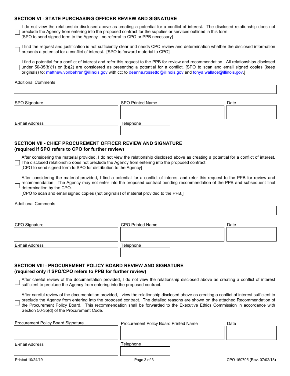 Form CPO160705 Cpo Idot Construction Conflict of Interest Review and Determination - Illinois, Page 3