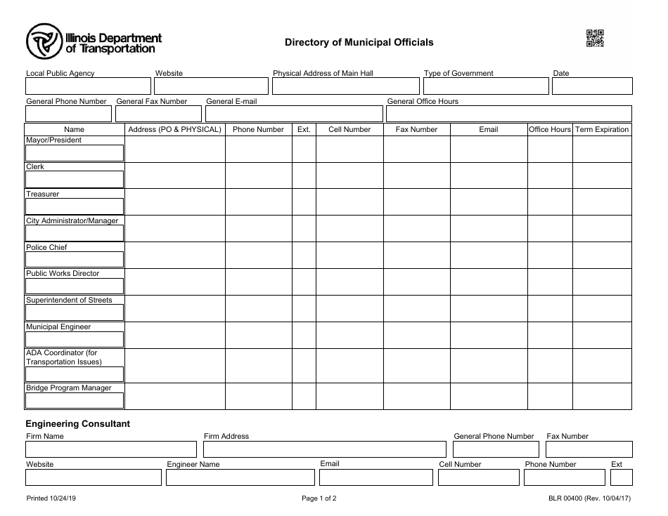 Form BLR00400 Directory of Municipal Officials - Illinois, Page 1