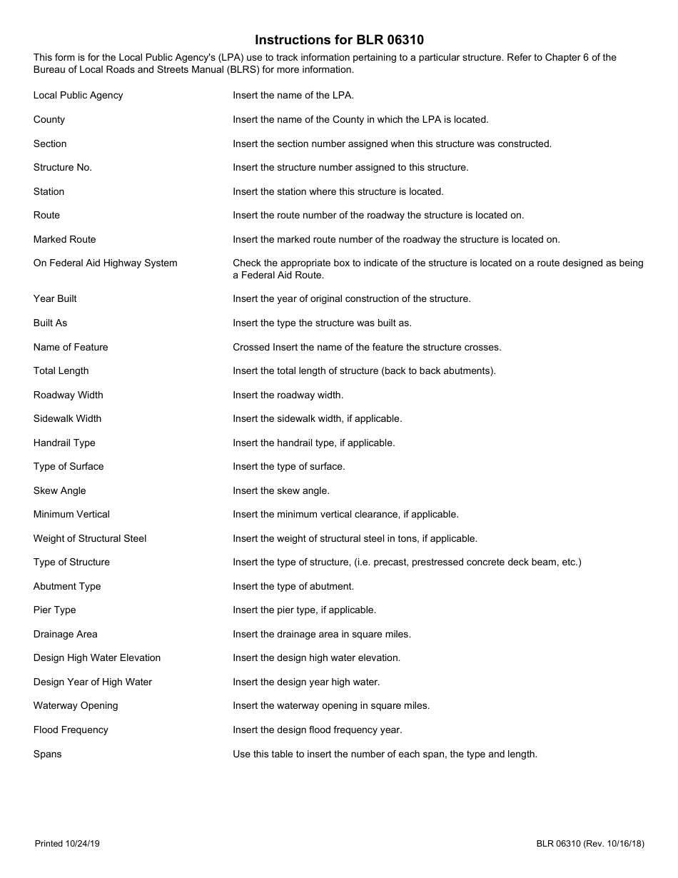 Form BLR06310 Bridge Record - Illinois, Page 3