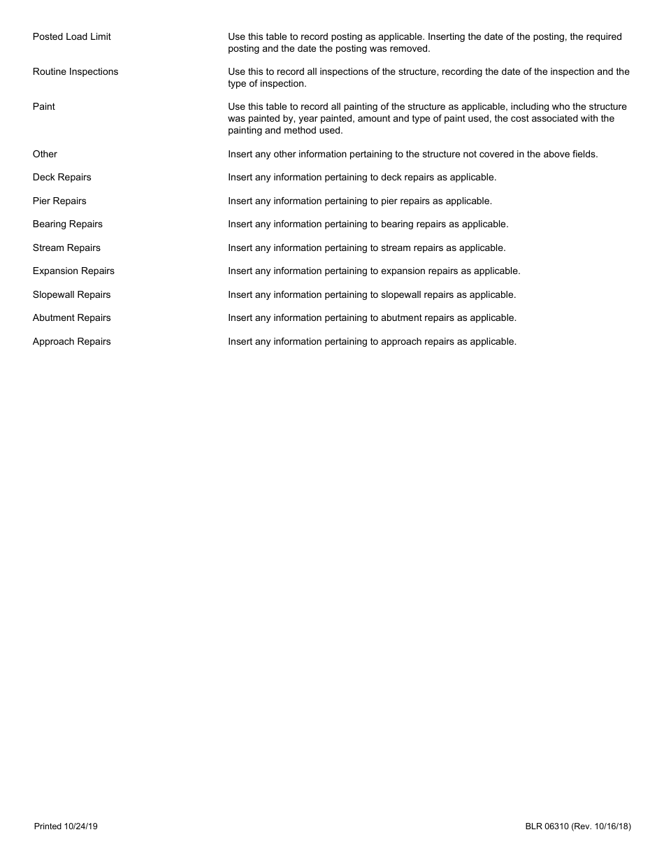 Form BLR06310 Bridge Record - Illinois, Page 4