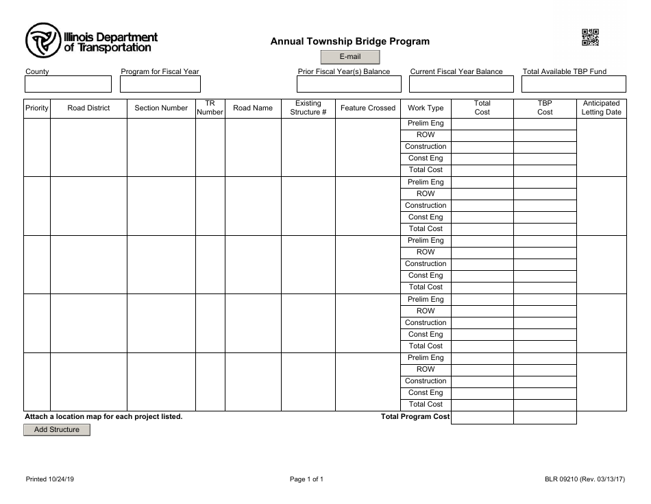 Form BLR09210 Annual Township Bridge Program - Illinois, Page 1
