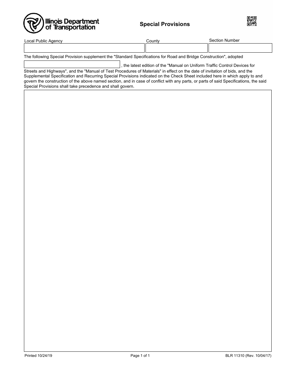 Form BLR11310 Special Provisions - Illinois, Page 1