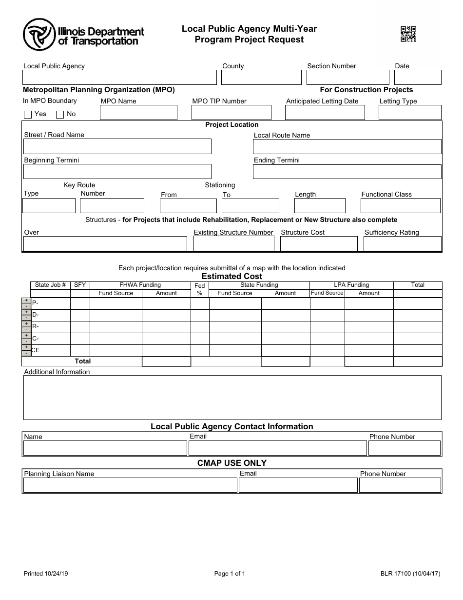 Form BLR17100 Local Public Agency Multi-Year Program Project Request - Illinois, Page 1