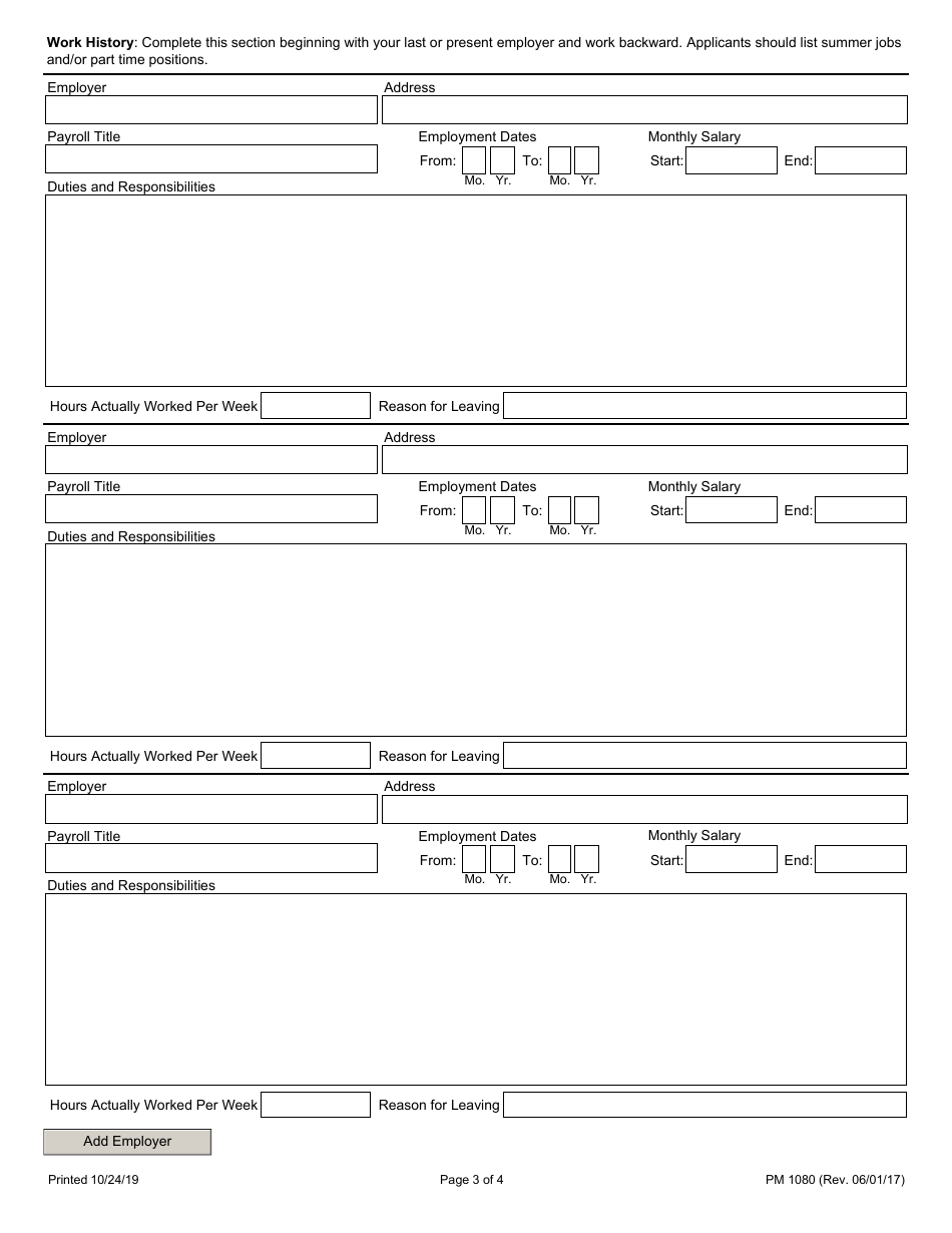 Form PM1080 Employment Application for Technical Positions - Illinois, Page 3