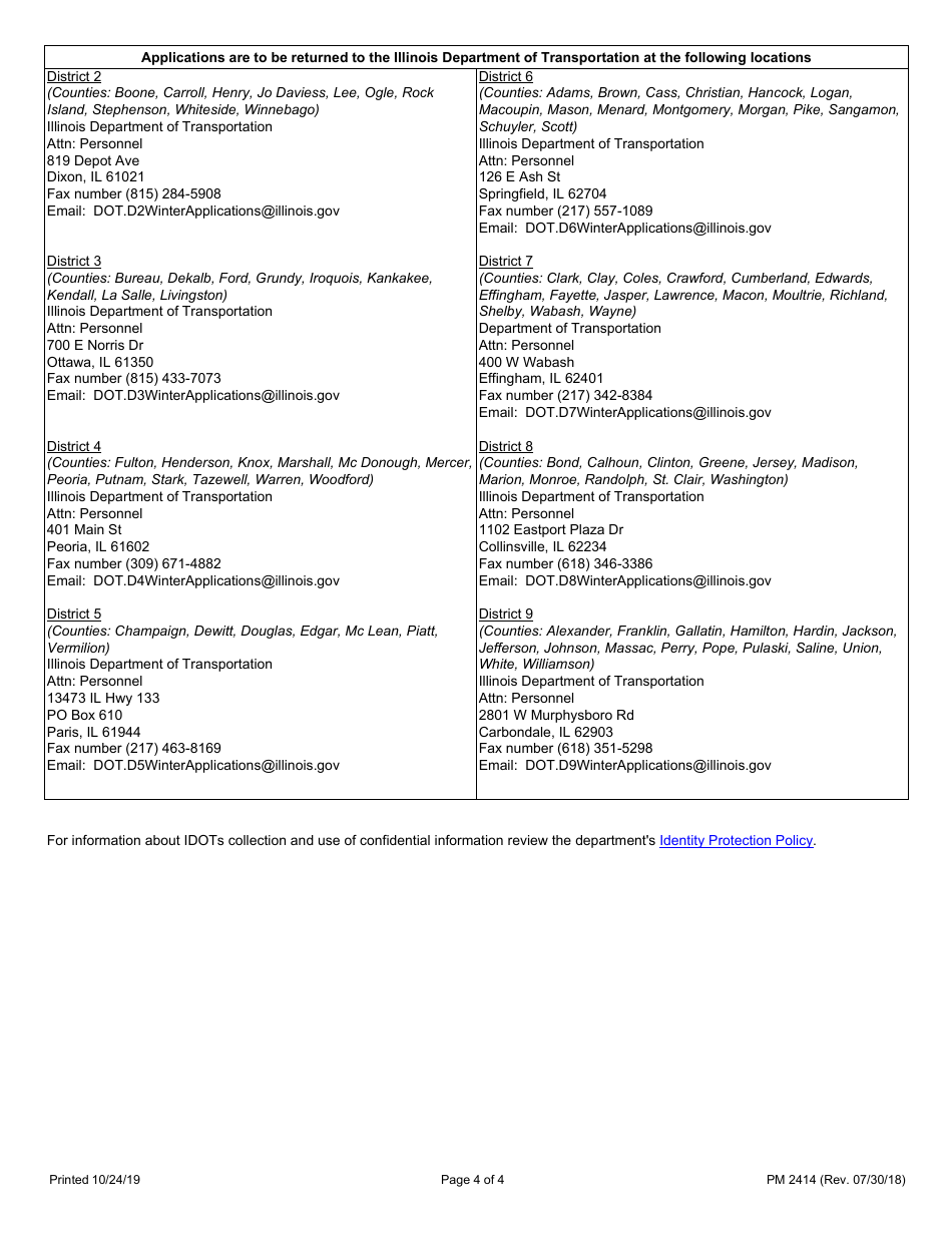 Form PM2414 Application for Snow Removal Operator (Hourly Snowbirds) - Illinois, Page 4