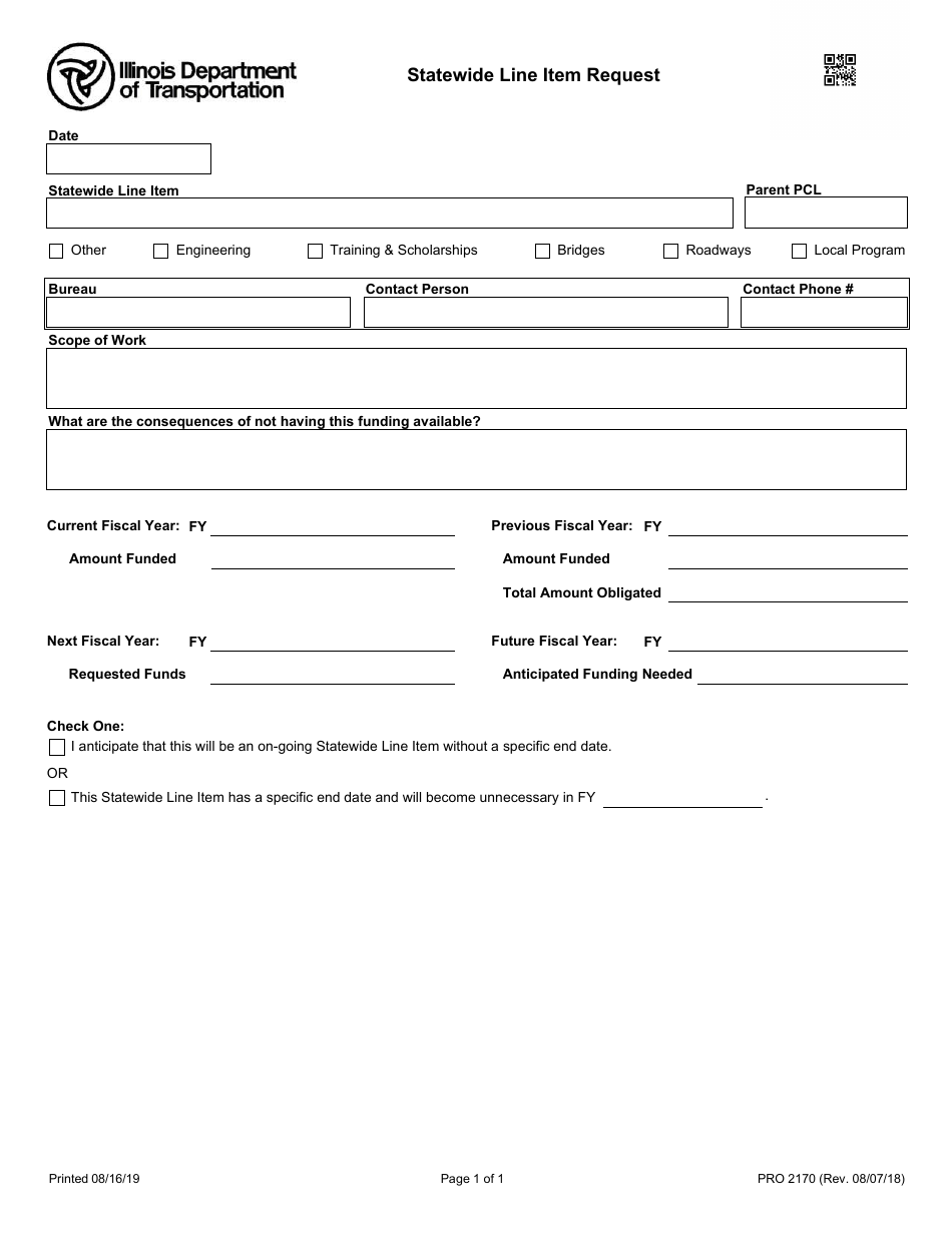 Form PRO2170 Statewide Line Item Request - Illinois, Page 1