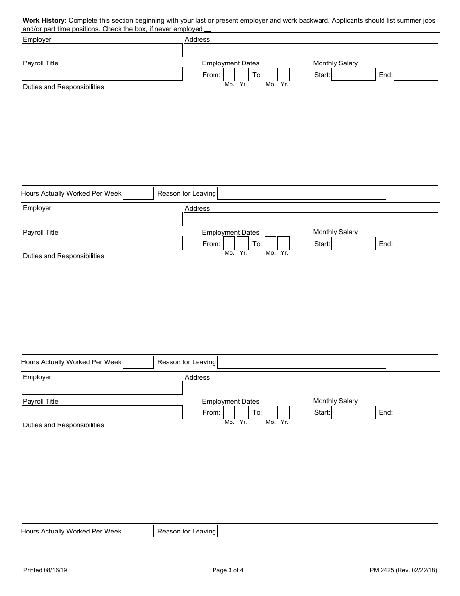 Form PM2425 Application for Seasonal Engineering Technician Intern - Illinois, Page 3