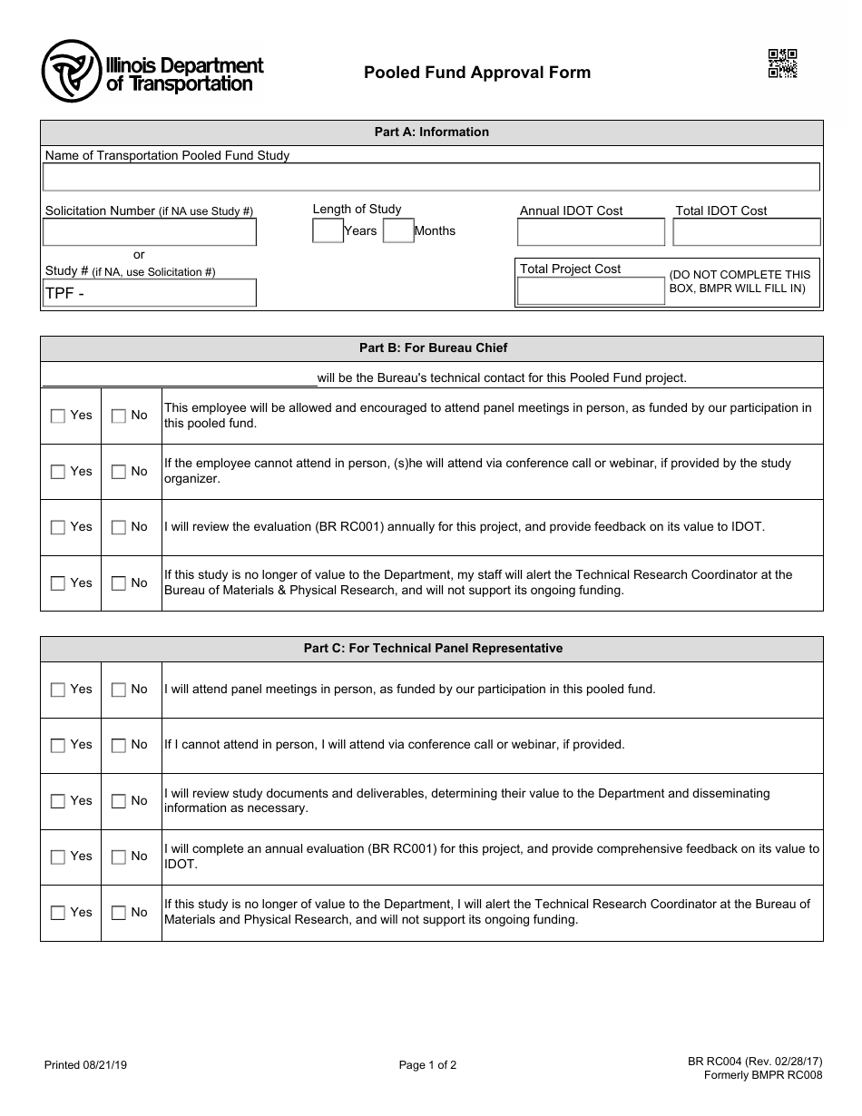 Form BR RC004 Pooled Fund Approval Form - Illinois, Page 1