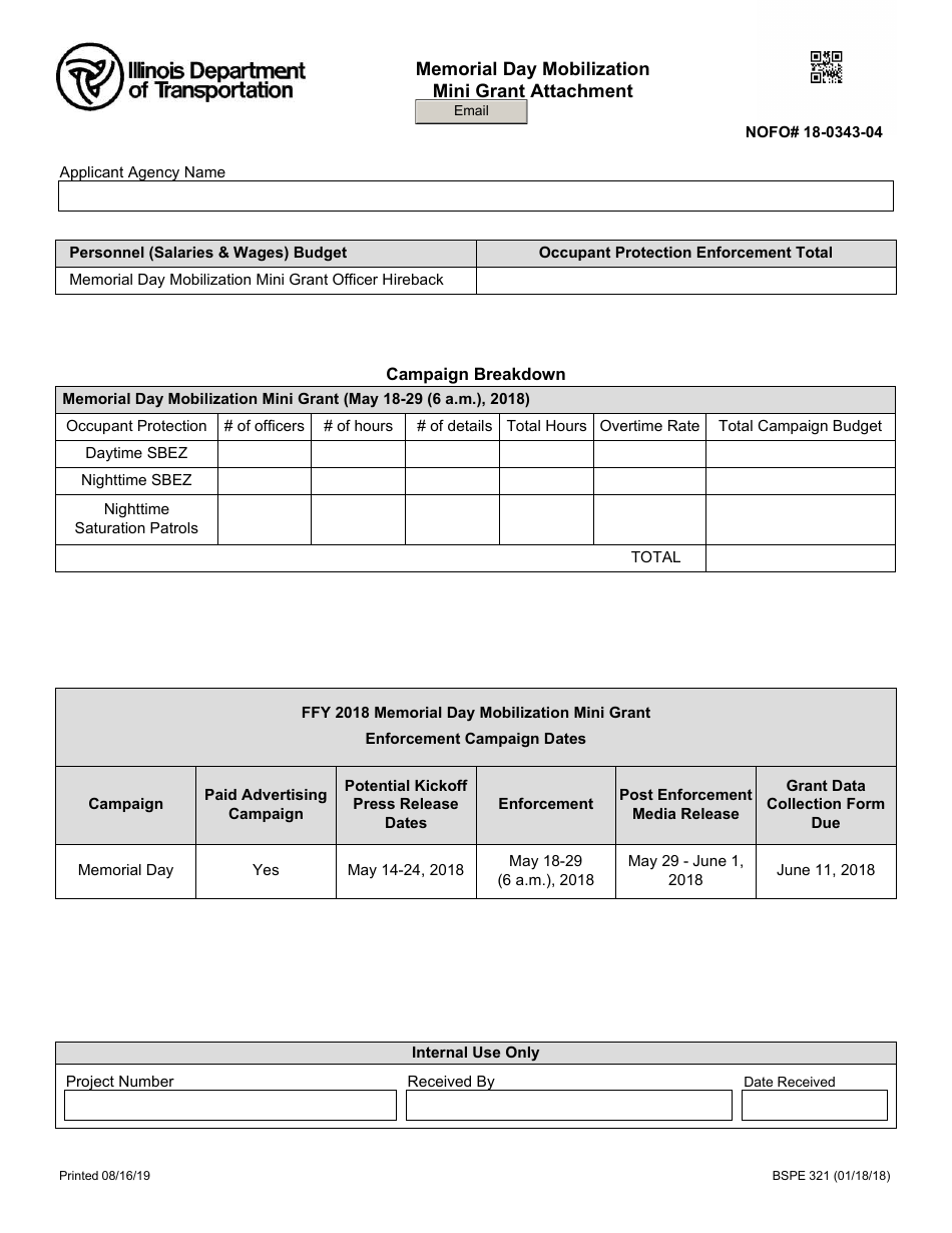 Form BSPE321 Mini Grant Attachment - Memorial Day Mobilization - Illinois, Page 1