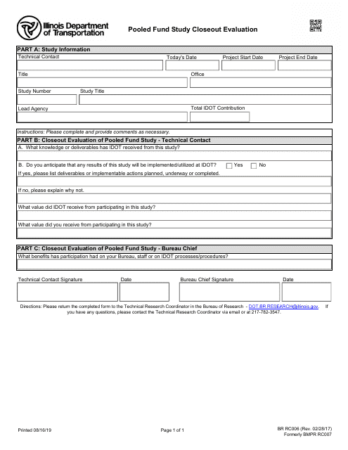 Form BR RC006 Pooled Fund Study Closeout Evaluation - Illinois