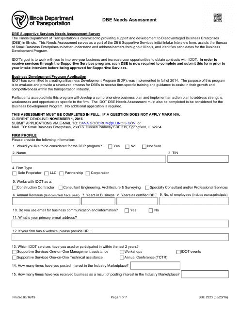 Form SBE2323 Dbe Needs Assessment - Illinois