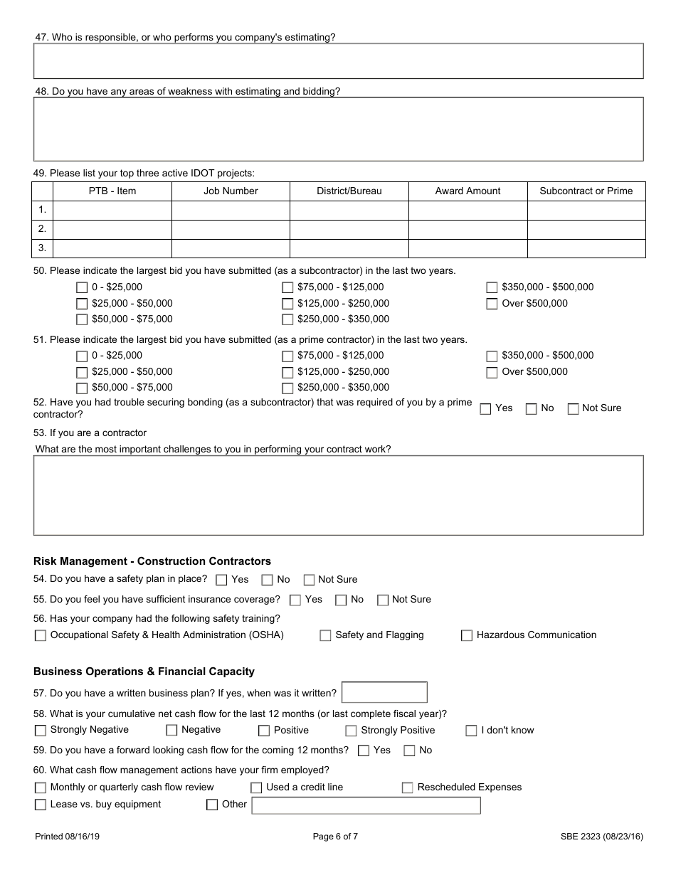 Form SBE2323 Dbe Needs Assessment - Illinois, Page 6