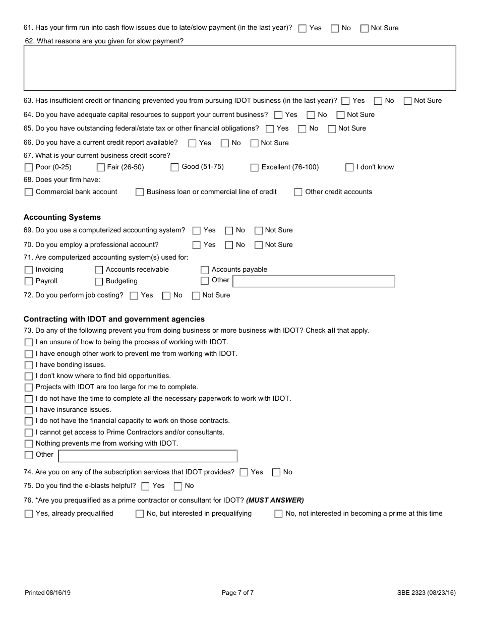Form SBE2323 Dbe Needs Assessment - Illinois, Page 7