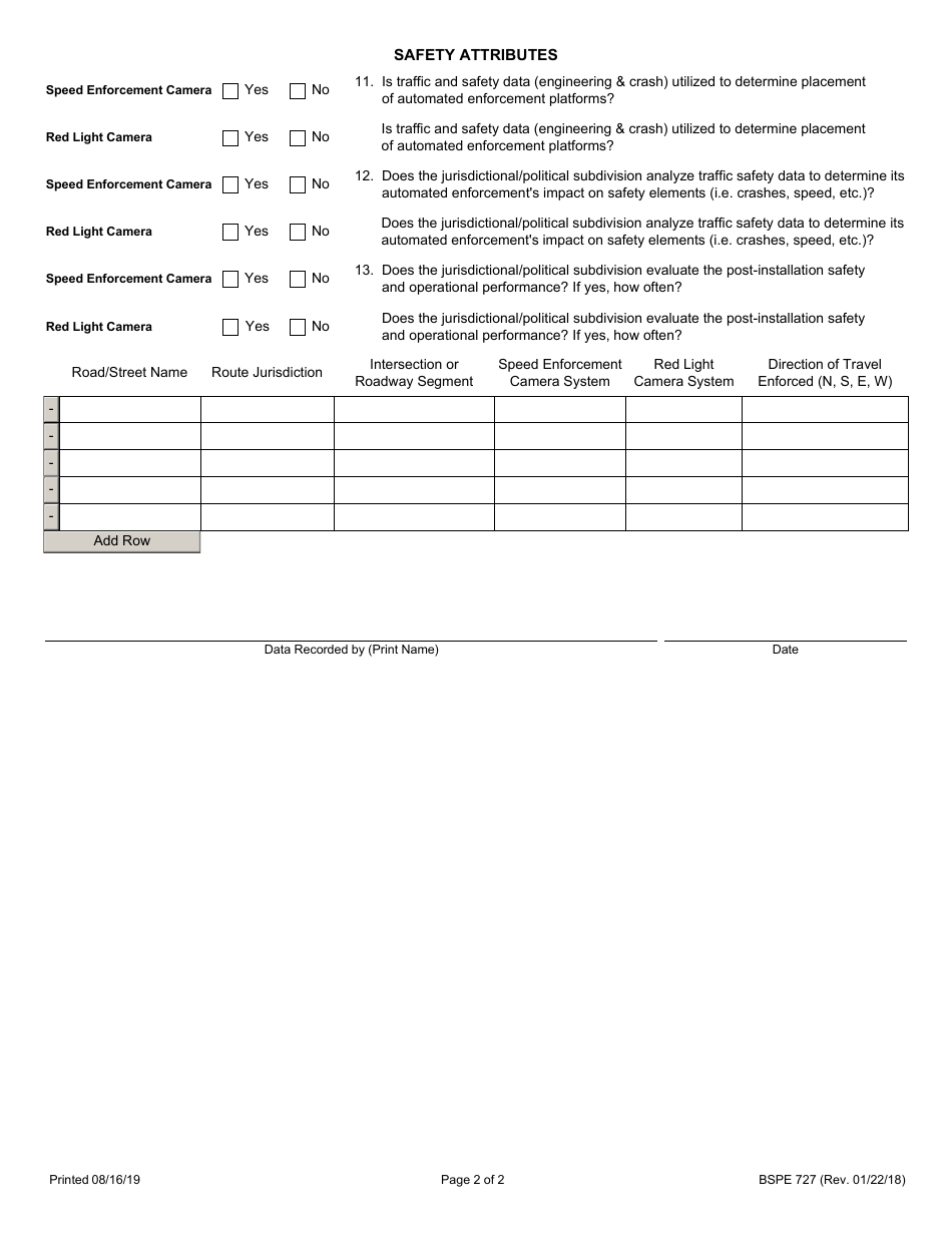 Form BSPE727 Biennial Survey of State Automated Traffic Enforcement Systems - Illinois, Page 2