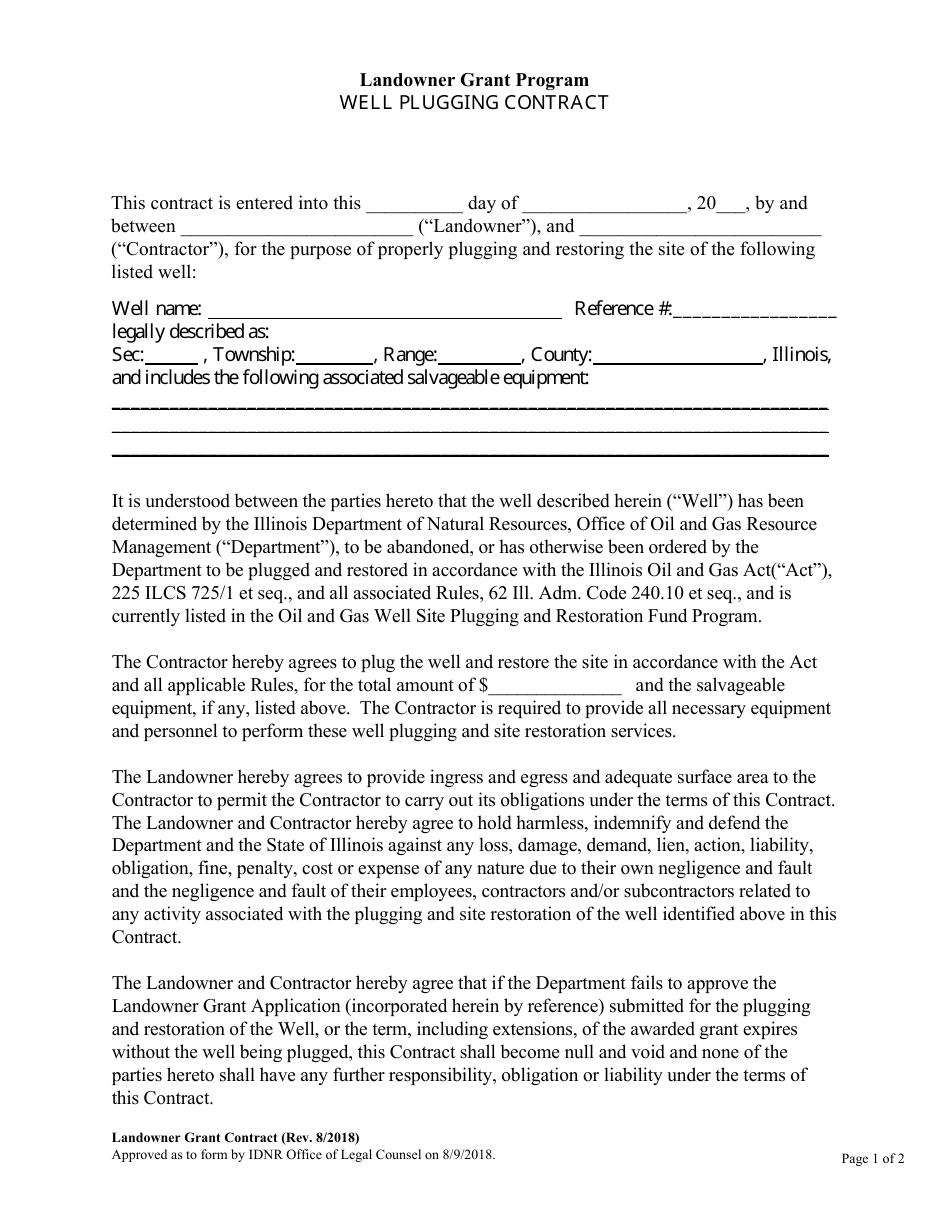 Form OG-27 Application for Landowner Grant - Plugging and Restoration Program - Illinois, Page 5