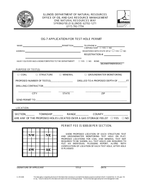 Form OG-7 (IL472-0208) Application for Test Hole Permit - Illinois