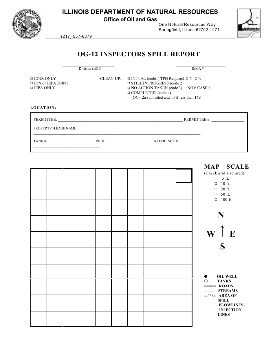 Form OG-12 (IL472-0273) Inspectors Spill Report - Illinois, Page 1