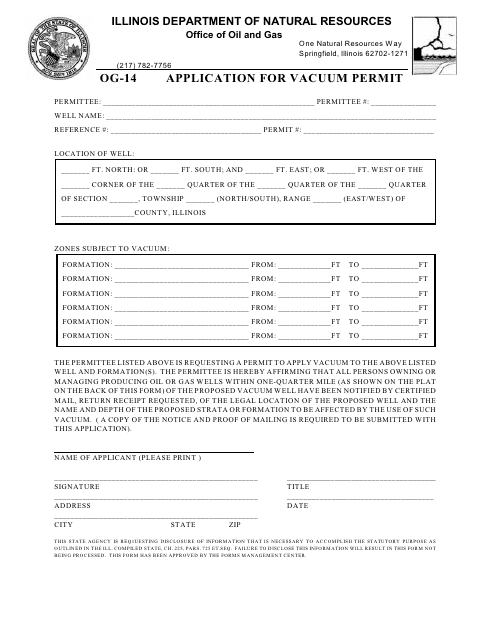 Form OG-14 Application for Vacuum Permit - Illinois