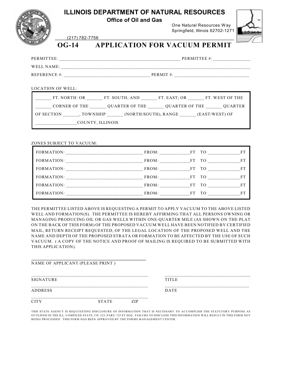 Form OG-14 Application for Vacuum Permit - Illinois, Page 1