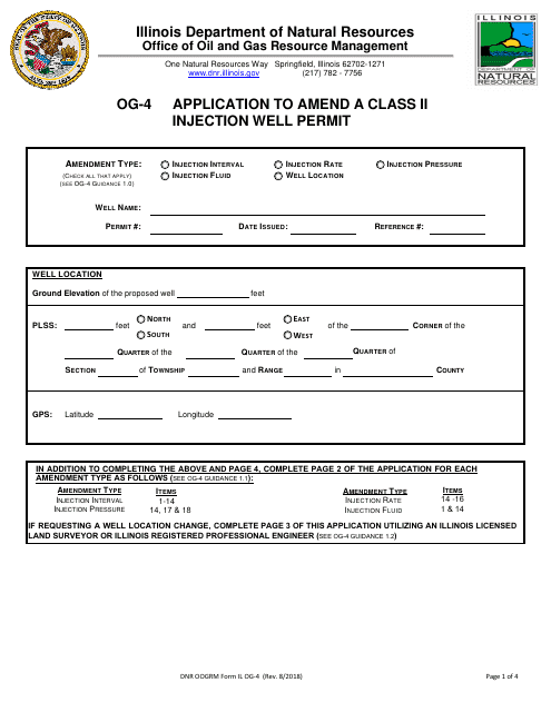 Form OG-4 Application to Amend a Class II Injection Well Permit - Illinois