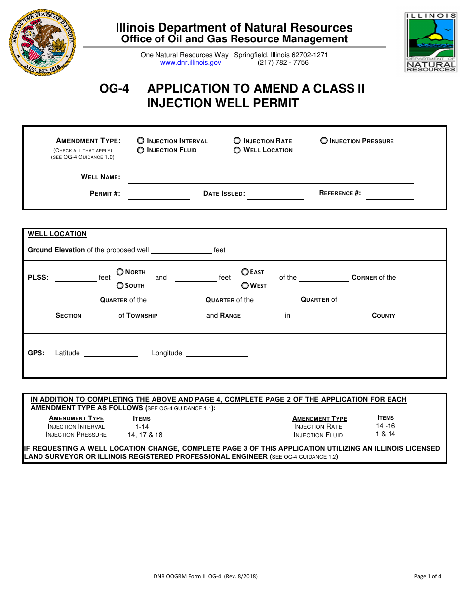 Form OG-4 Application to Amend a Class II Injection Well Permit - Illinois, Page 1