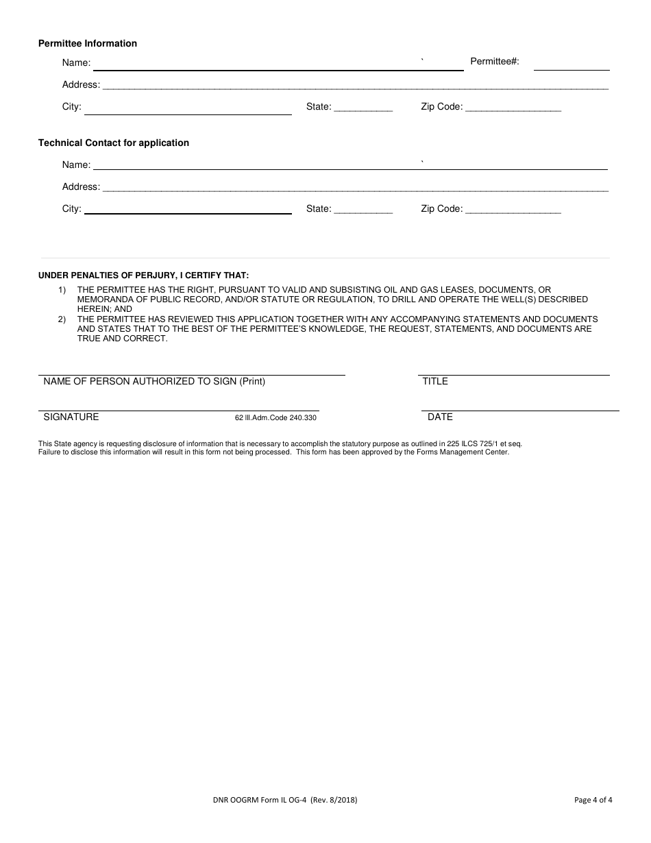 Form OG-4 Application to Amend a Class II Injection Well Permit - Illinois, Page 4